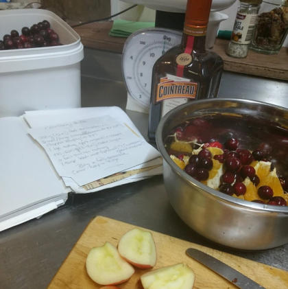 Cooking with cranberries and Cointreau.