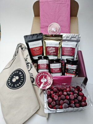 Two cranberry products plus Christmas Tea Towel.